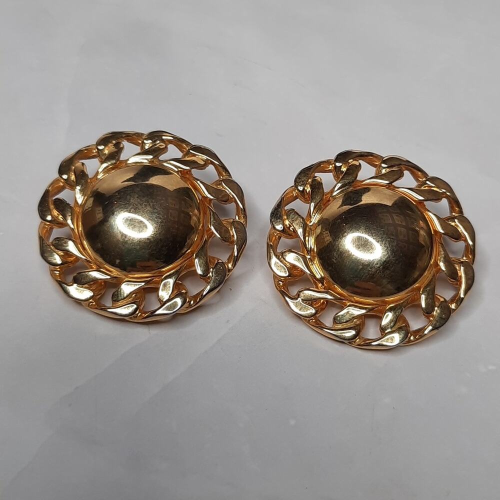 Round Gold Tone Clip Earrings